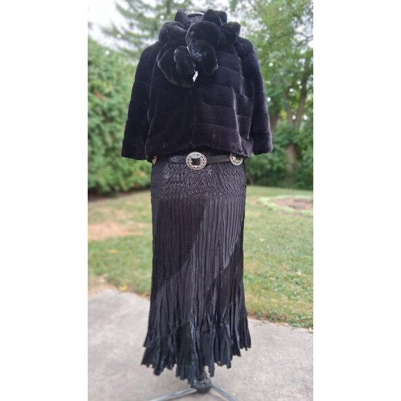 Joseph Ribkoff Black Faux 3/4 length Sleeve Fur Jacket and Scarf size 16 - Picture 1 of 9